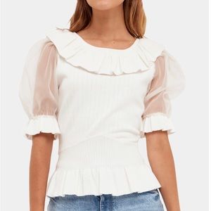 English Factory puff sleeve knit/organza sweater. Size XS. So SOFT!!!